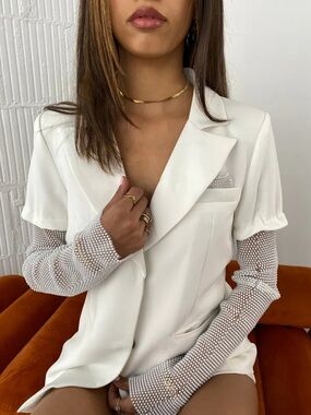 NWOT Azalea Wang White Crystal Mesh Blazer size M